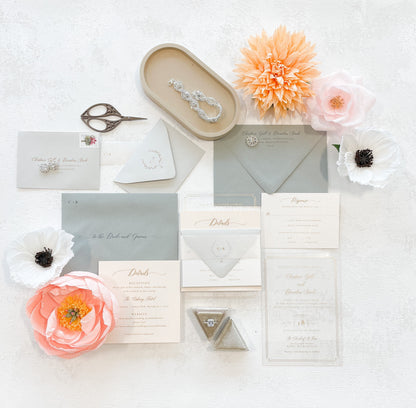 Acrylic Wedding Invitation |  |  Clear Invitations  | Sage and Peach Elegant Invitations - Style 309 - Option 12