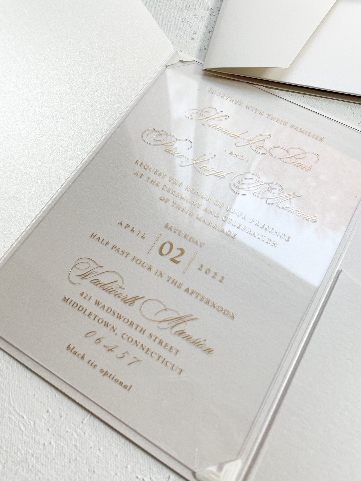 Champagne Wedding Invitation | Acrylic Invites  |  Clear  | Acrylic Invitation | Wedding Invitations - Style 161 - Option 3a