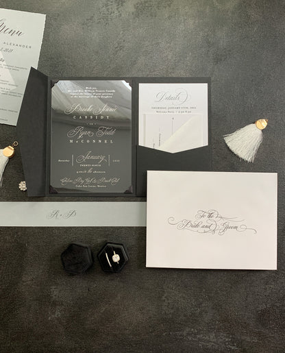 SAMPLE Black and White Wedding Invitation | Acrylic Invites |  Clear Invitations  | Custom Invitations - Style 61 - Option 3a