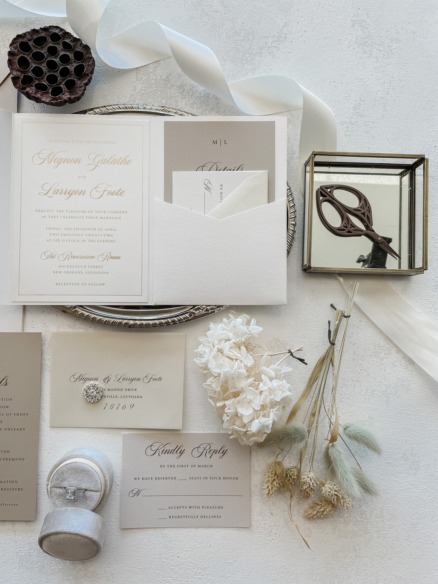 Ivory Wedding Invitation | Acrylic Wedding Invitations | Clear Invitations  |  Pocket Folder Style 218  Option 3a