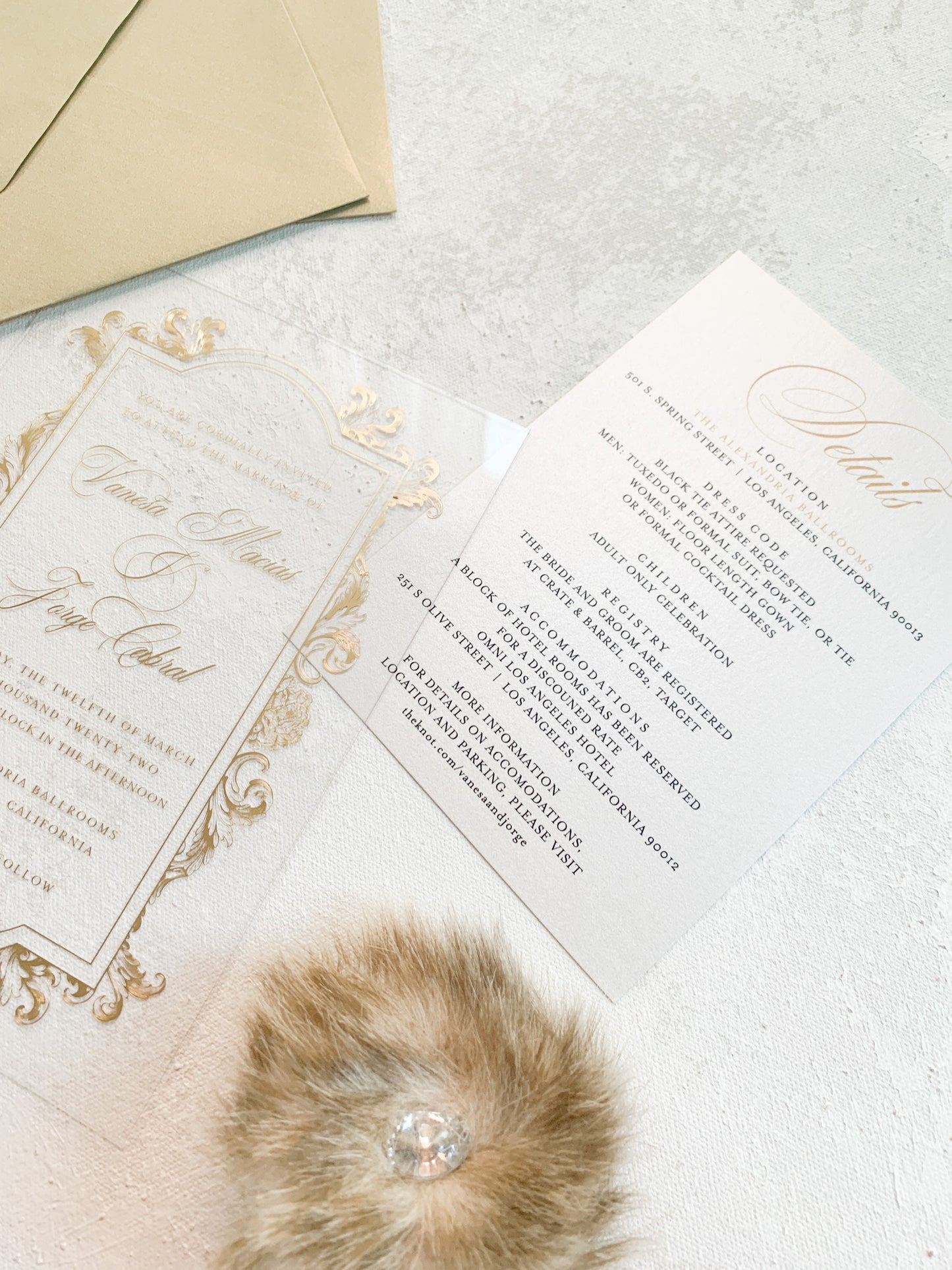 Gold Wedding Invitation | Acrylic Invites |  Clear Acrylic Invitations  | Formal Invitations | Style 76