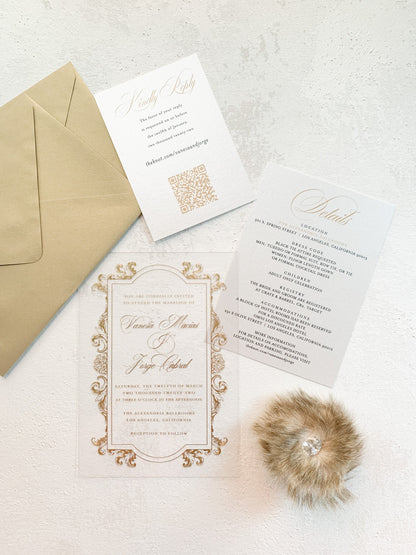 Gold Wedding Invitation | Acrylic Invites |  Clear Acrylic Invitations  | Formal Invitations | Style 76