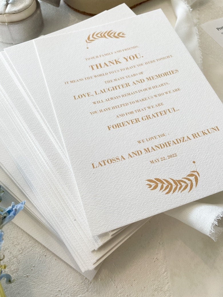 Gold Thank You Card | Wedding Thank You Card | Thank You Card | Thank You - Style 25  | SET OF 10