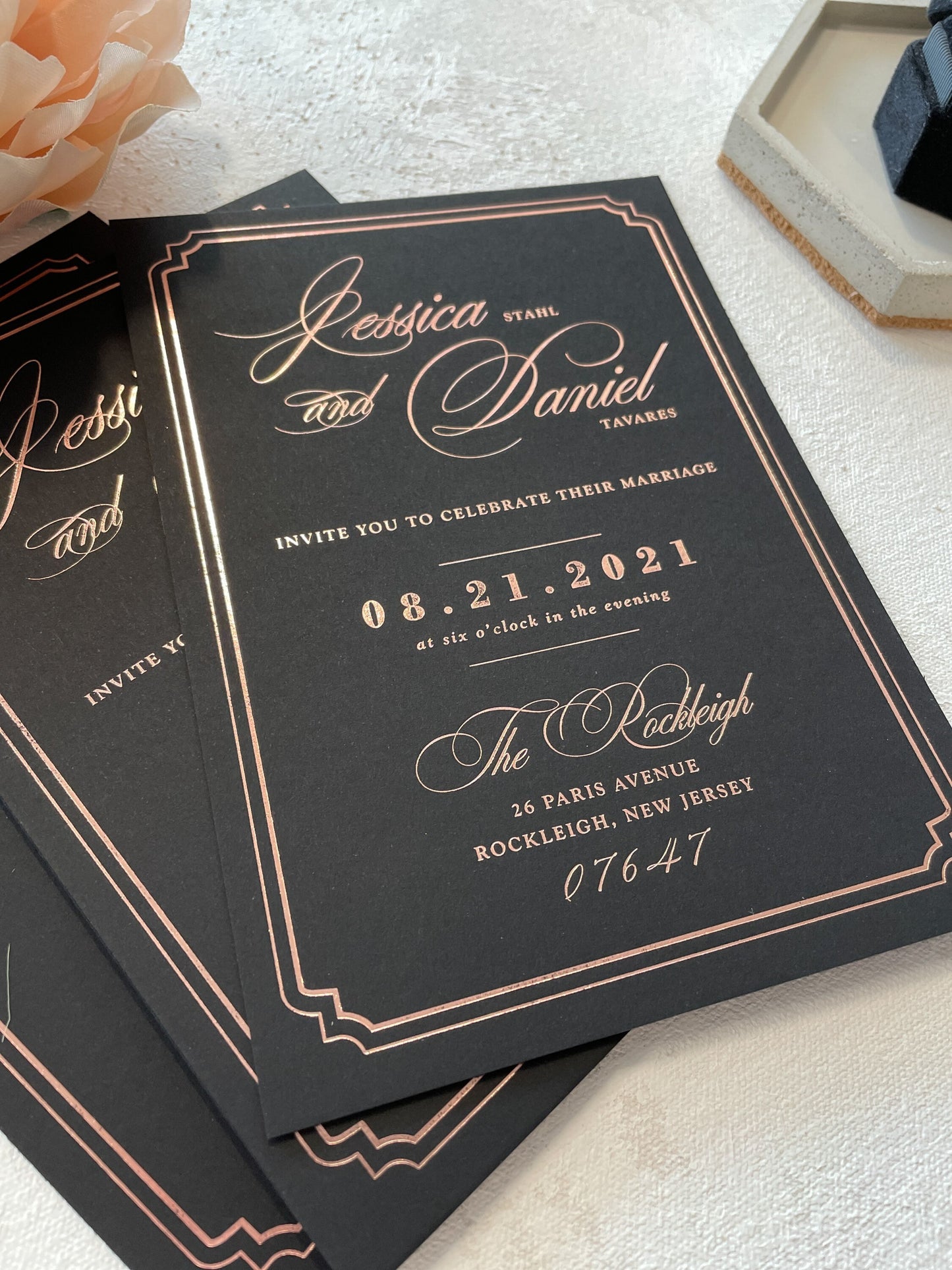 Rose Gold Foil and Black Wedding Invitations 170# Cardstock - Style 147