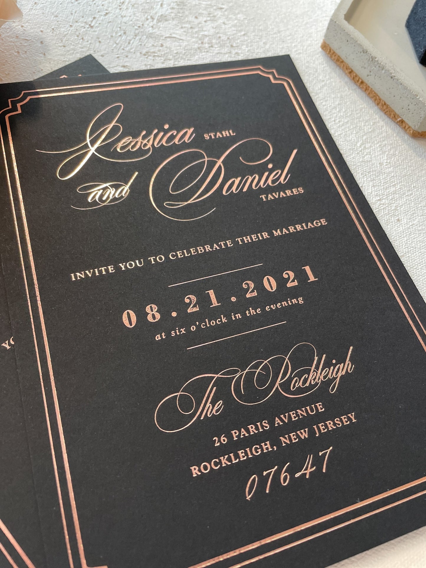 Rose Gold Foil and Black Wedding Invitations 170# Cardstock - Style 147