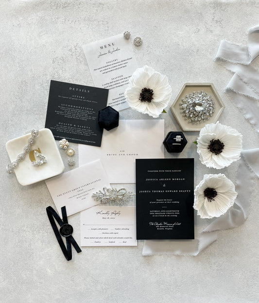 Black and White Wedding Invitations |  Wedding Invites  | Invitation Set  - Thick Wedding Invitation - Style 298