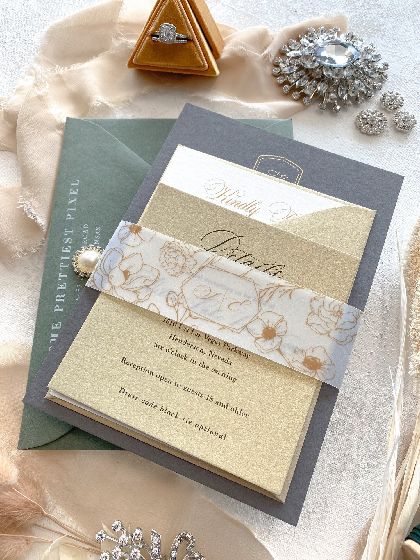 Sage Wedding Invitations | Sage, Gray and Gold |  Foil Invitations |  Wedding Invites  |  - Wedding Invitation - Style 310