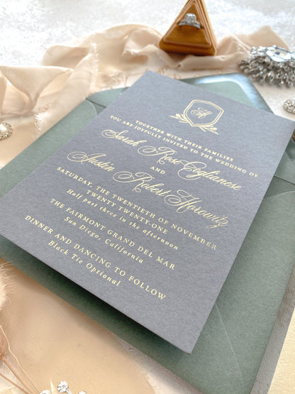 Sage Wedding Invitations | Sage, Gray and Gold |  Foil Invitations |  Wedding Invites  |  - Wedding Invitation - Style 310