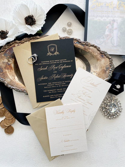 Black and Gold Elegant Invitations |  Wedding Invites  | Invitation Set  - foil Wedding Invitation - Style 31