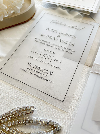 Champagne Wedding Invitations | Acrylic Wedding Invitation  | frosted Invitations |  Neutral Collection - Style 779 - Option 8