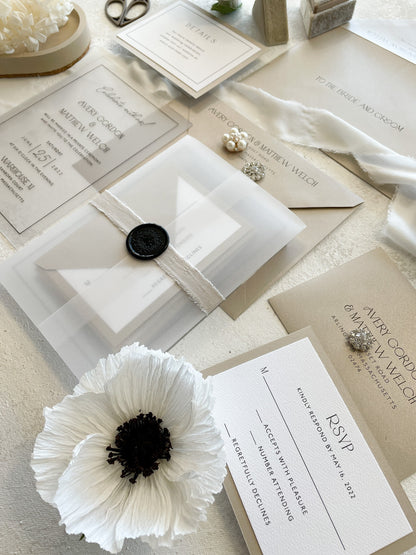 Champagne Wedding Invitations | Acrylic Wedding Invitation  | frosted Invitations |  Neutral Collection - Style 779 - Option 8