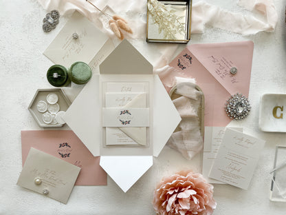 Blush Acrylic Wedding Invitation | Spring Wedding Invitation | Clear  | Acrylic Invitation | Wedding Invitations  Style 199 - Option 3a