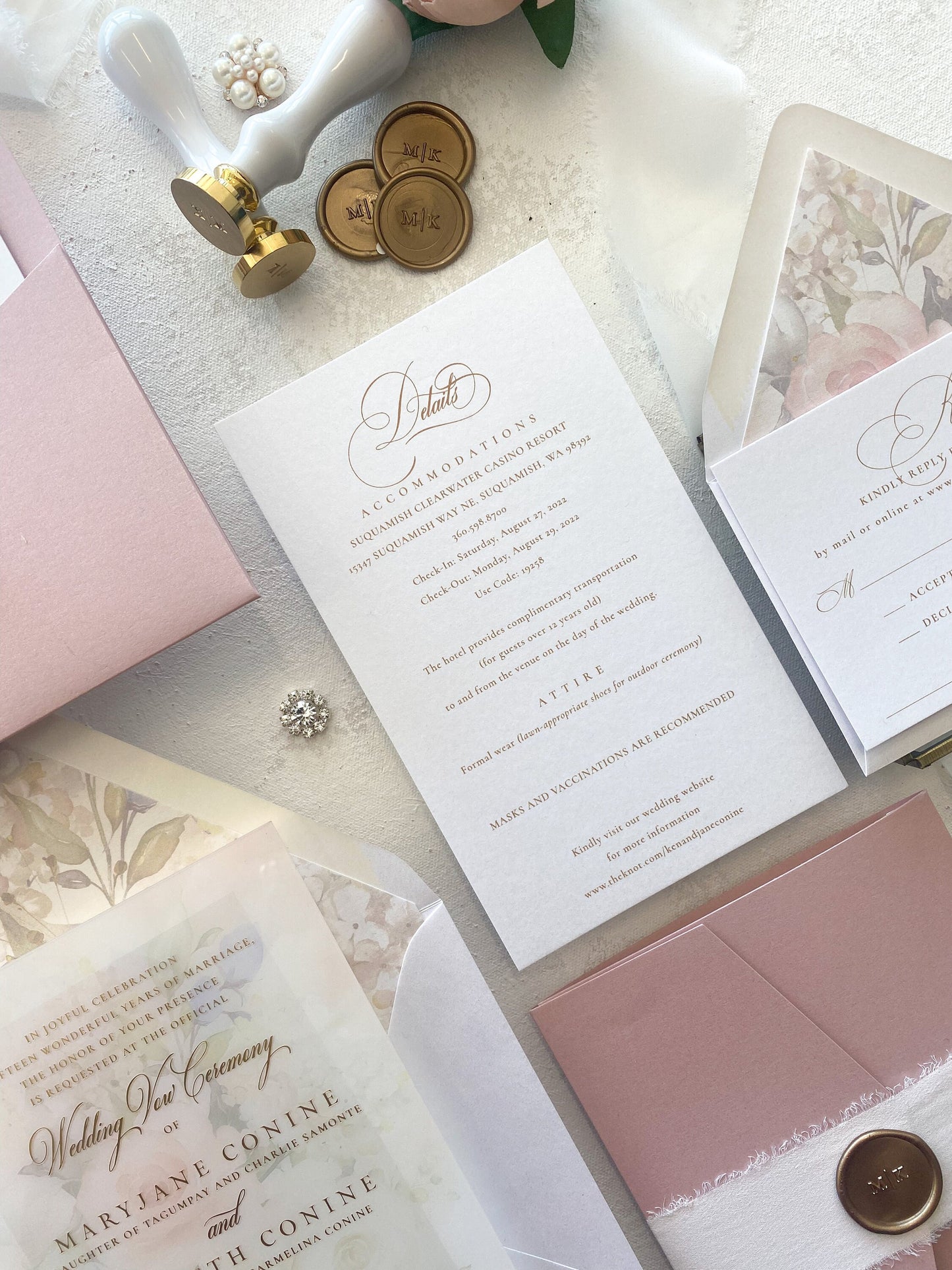 Spring Wedding Invitation | Clear  | Acrylic Invitation | Wedding Invitations - Style 90  Option 3a