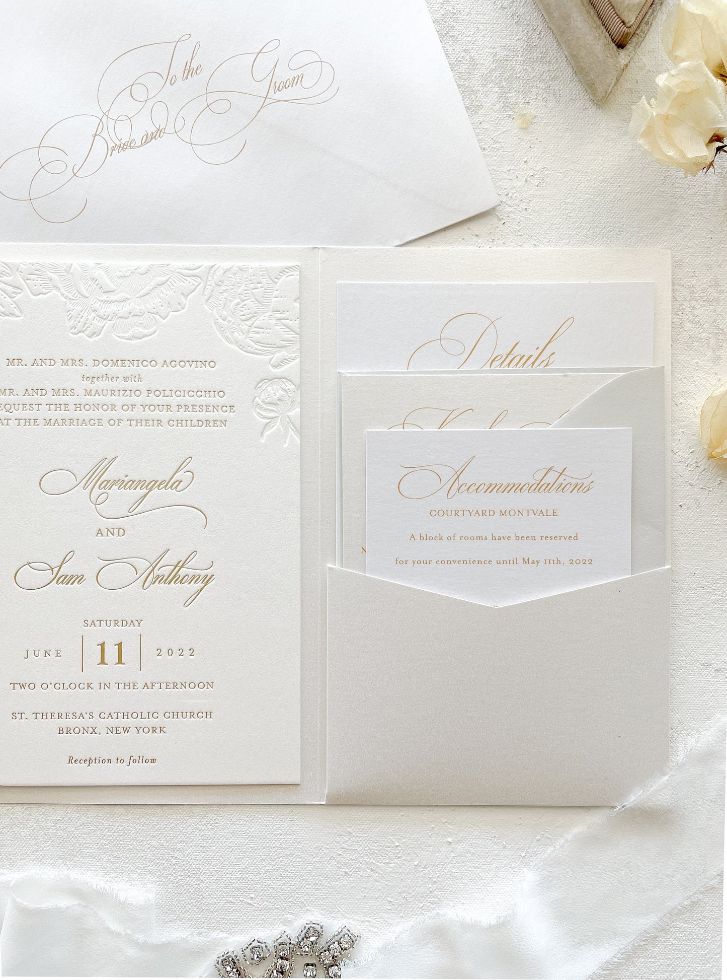 Letterpress Deboss Wedding Invitations | Foil Invitations |  Neutrals  | Wedding Invitation  - Style 777 Gold Letterpress Foil