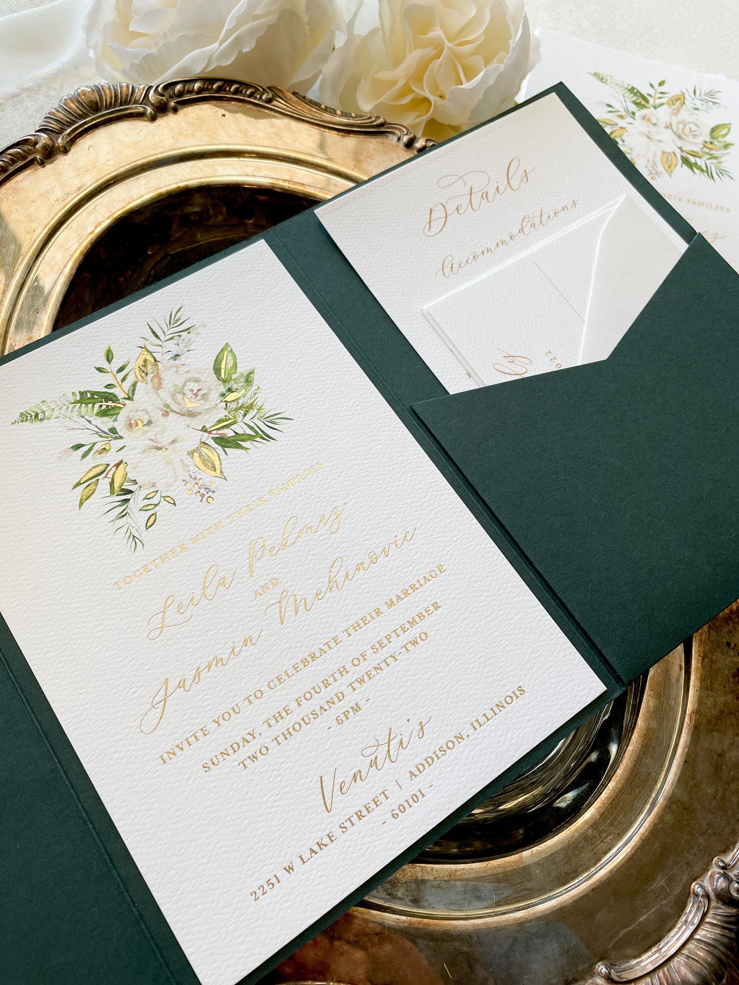 Dark Green Wedding Invitations |  Fall Wedding Invites  | Invitation Set  - Pocket Folder Wedding Invitation - Style 302