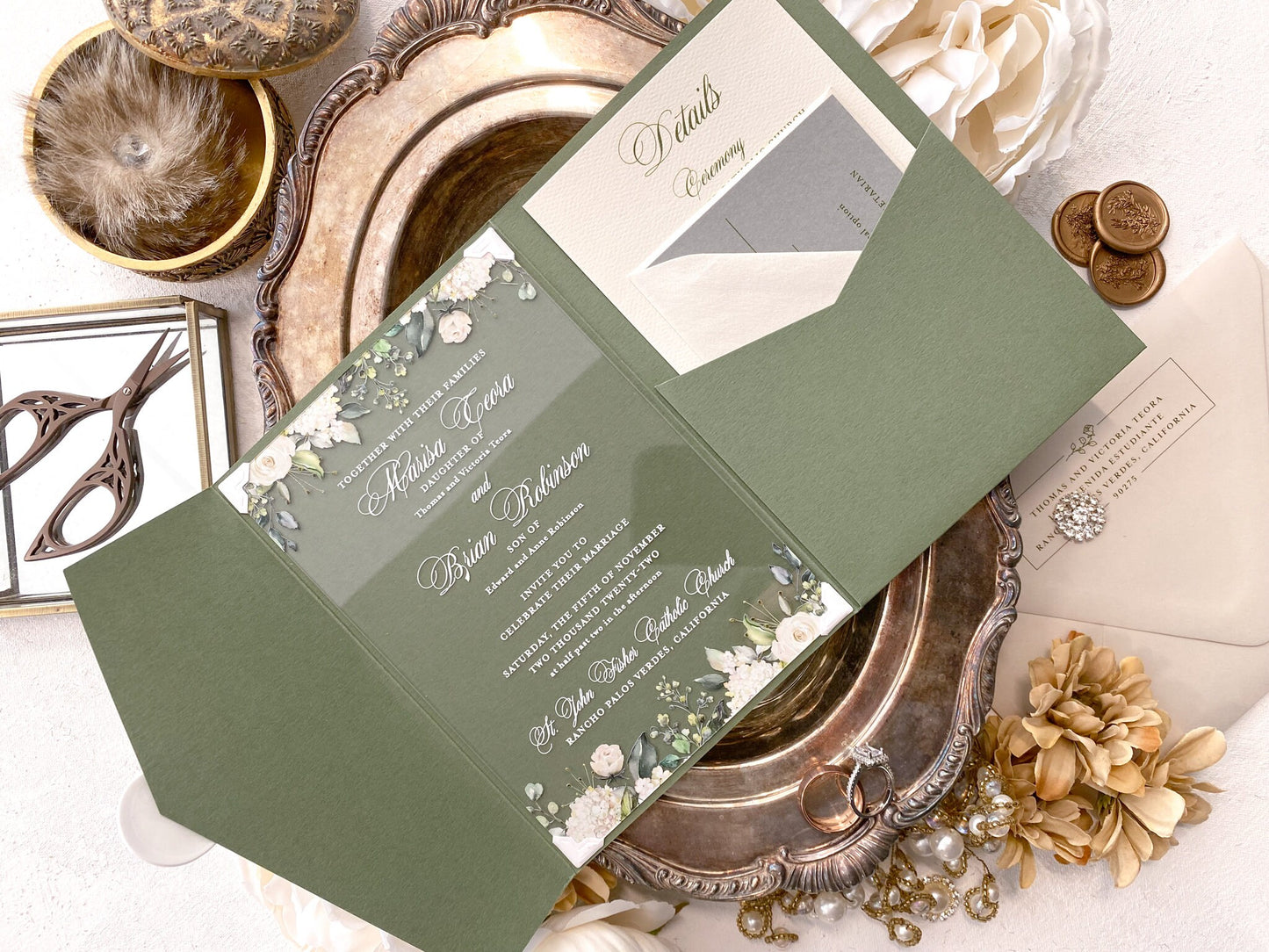 Greenery Wedding Invitation | Clear Acrylic Card | Acrylic Invitation | Green Wedding Invitations - Style 888  Option 3a