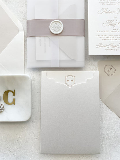 Letterpress Wedding Invitations | Formal Invites |  Neutrals  - Style 333