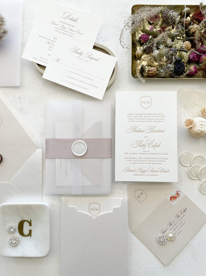Letterpress Wedding Invitations | Formal Invites |  Neutrals  - Style 333