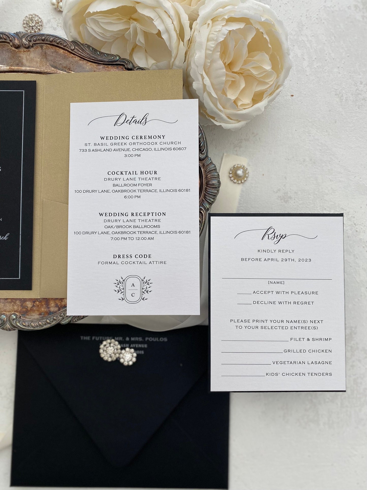 Black Wedding Invitation Set  |  Pocket Invites  |  Style 24