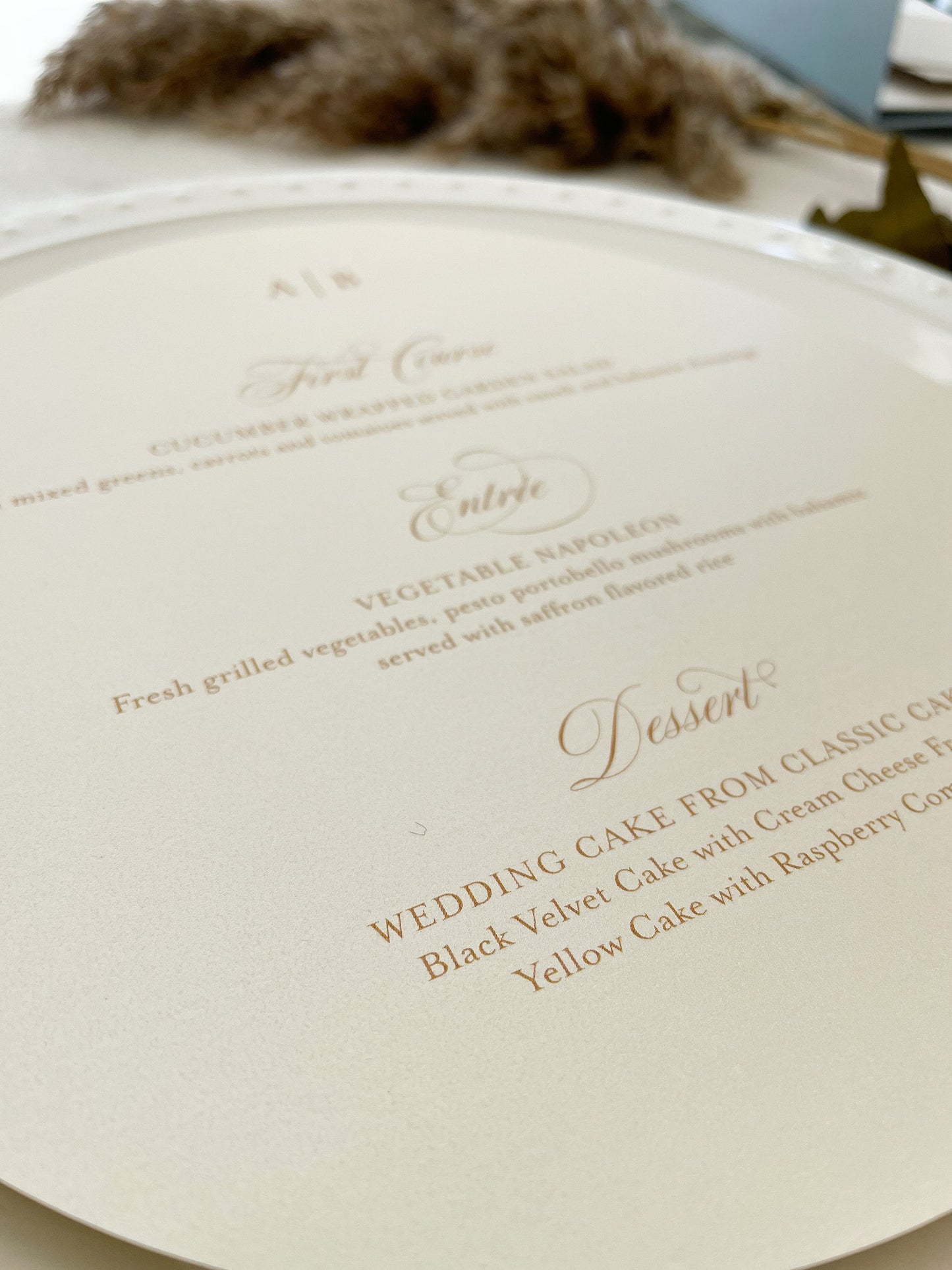 7.5" Round Wedding Menu Formal Elegant Menu Style 93  |  SET OF 10