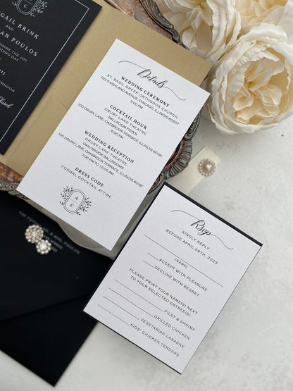 Black Wedding Invitation Set  |  Pocket Invites  |  Style 24