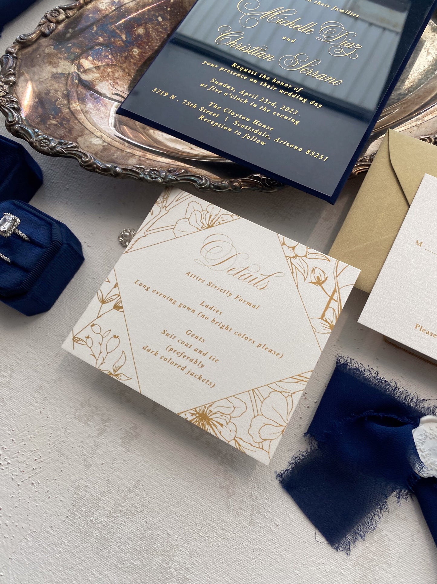 Personalized Velvet Wedding Invitation | Navy Wedding Invites -  Style 278 - Option 4