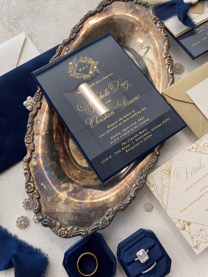 Personalized Velvet Wedding Invitation | Navy Wedding Invites -  Style 278 - Option 4