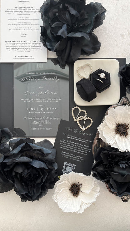 Black Wedding Invitations | Clear Acrylic Wedding Invitations | Elegant Invitations - Black Collection Style 301  - Option 3a
