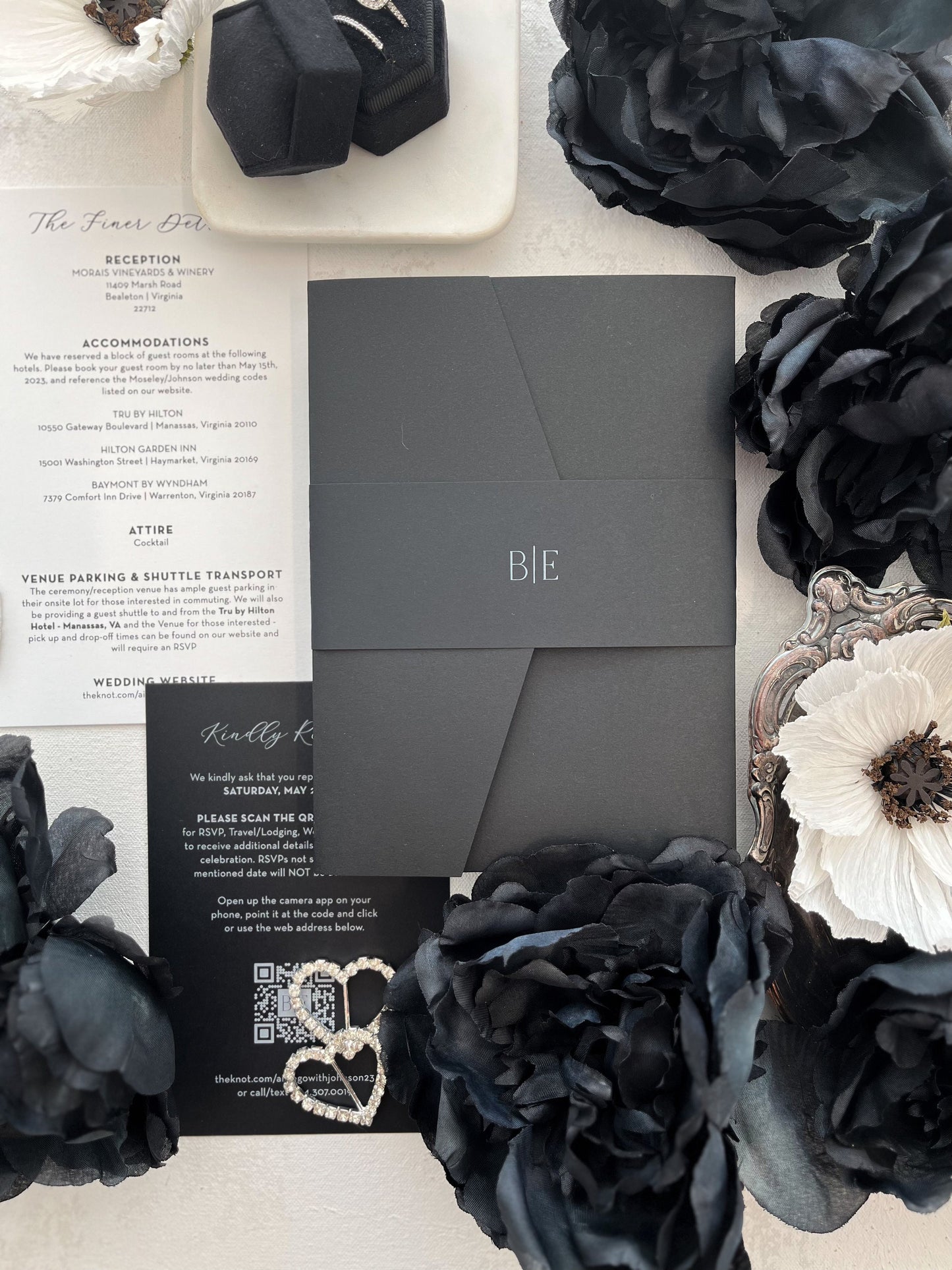 Black Wedding Invitations | Clear Acrylic Wedding Invitations | Elegant Invitations - Black Collection Style 301  - Option 3a