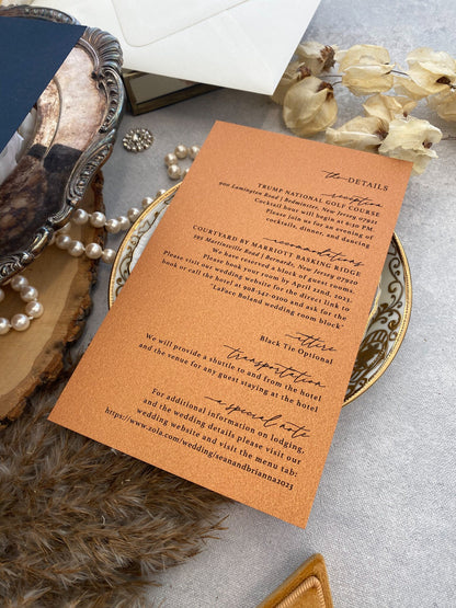 Pocket Wedding Invitations | Acrylic Invites |  Navy and Copper Acrylic Invitations with Copper foil - Style 281 - Option 3a