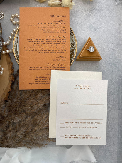 Pocket Wedding Invitations | Acrylic Invites |  Navy and Copper Acrylic Invitations with Copper foil - Style 281 - Option 3a