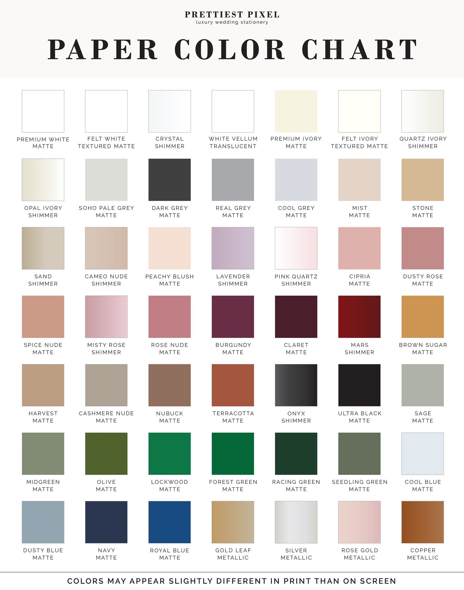 a color chart with different shades of paper