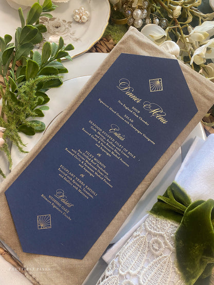 Gold Foil Formal Wedding Menus | Navy Diamond  | Any color Style 400