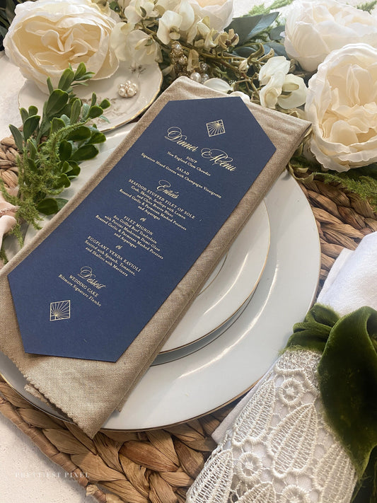 Gold Foil Formal Wedding Menus | Navy Diamond  | Any color Style 400