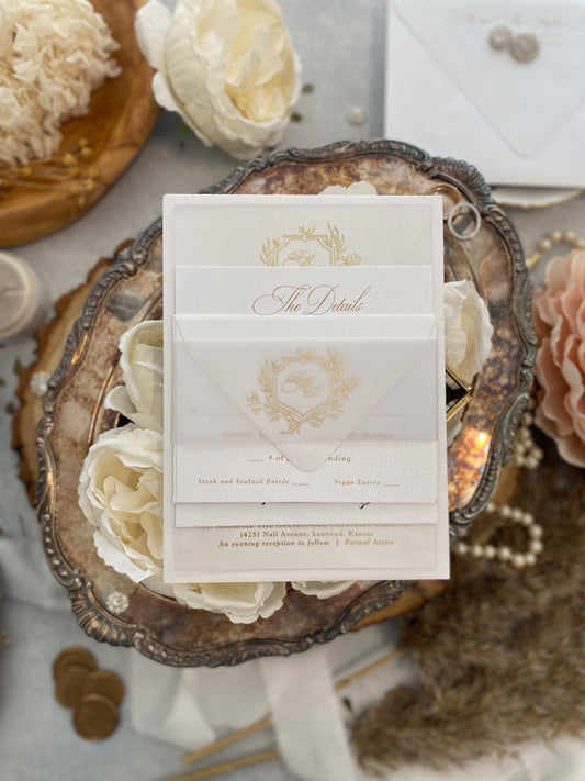 Acrylic Invitation Clear Invites Gold and White Wedding |  Wedding Invitation | Venue Sketch - Style 163 - Option 7