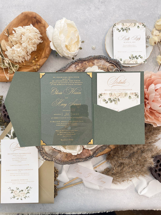Greenery Wedding Invitation | Acrylic Card |  Custom Invitations | Invitation Card | Elegant Invitations   - Style 220 - Option 3a