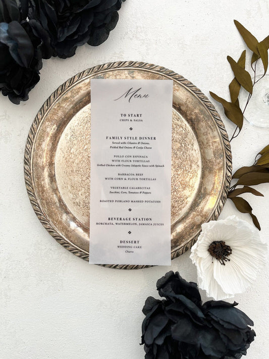 Tall Wedding Menu | long reception menu | dinner menu | table menu |  Style 159  |  SET OF 10