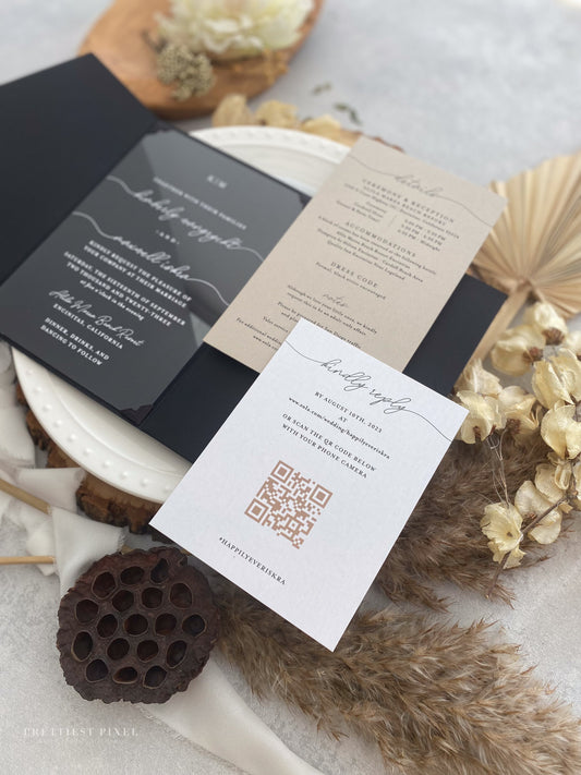 Black and Champagne Acrylic Wedding Invitations | Invitation Card Invites - Style 267 Option 3a