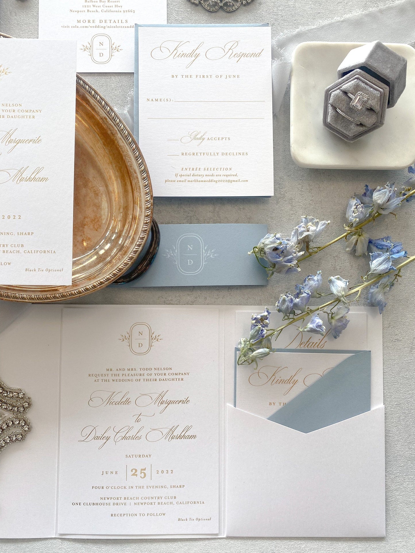 Dusty Blue and White Wedding Invitations - Style 04