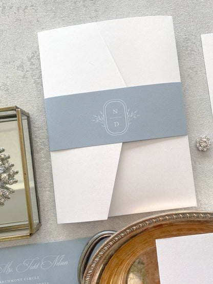 Dusty Blue and White Wedding Invitations - Foil Invitation Invites Style 04