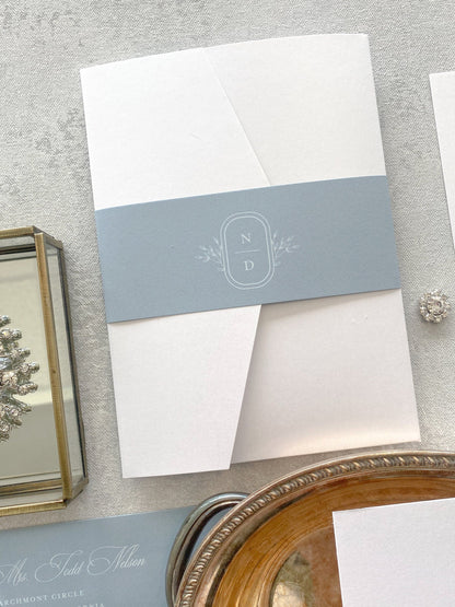 Dusty Blue and White Wedding Invitations - Style 04