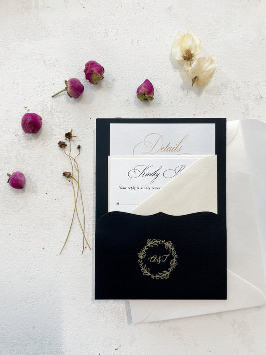Pocket Wedding Invitation | Monogram Invite | Elegant Invitations Style 134