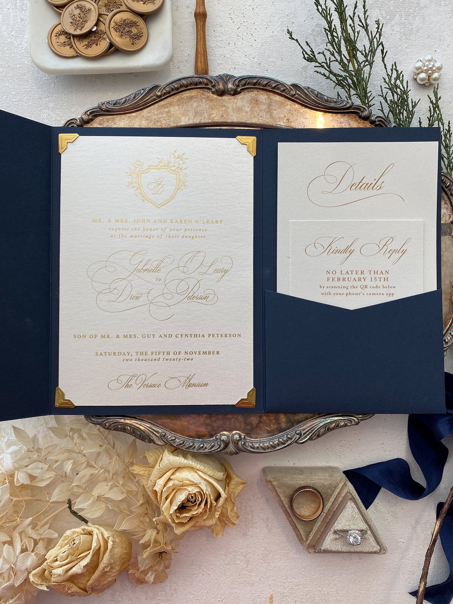 Pocket Wedding Invitation | Pocket Folder |  Custom Invitations | Invitation Card | Elegant Invitations - Style 63