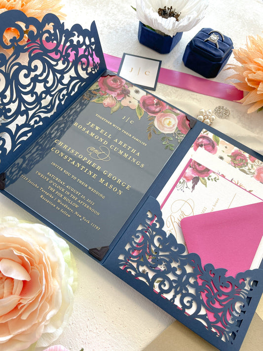 Navy Lasercut Wedding Invitations | Style 451