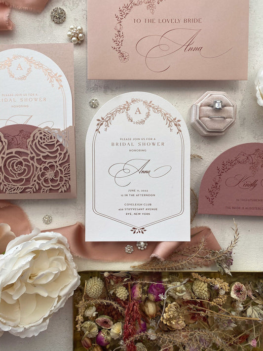 Arch Bridal Shower Invitations |  Dusty Rose Shower Invites - Style 14