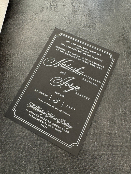 Silver Foil and Black Wedding Invitations 170# Cardstock - Style 148