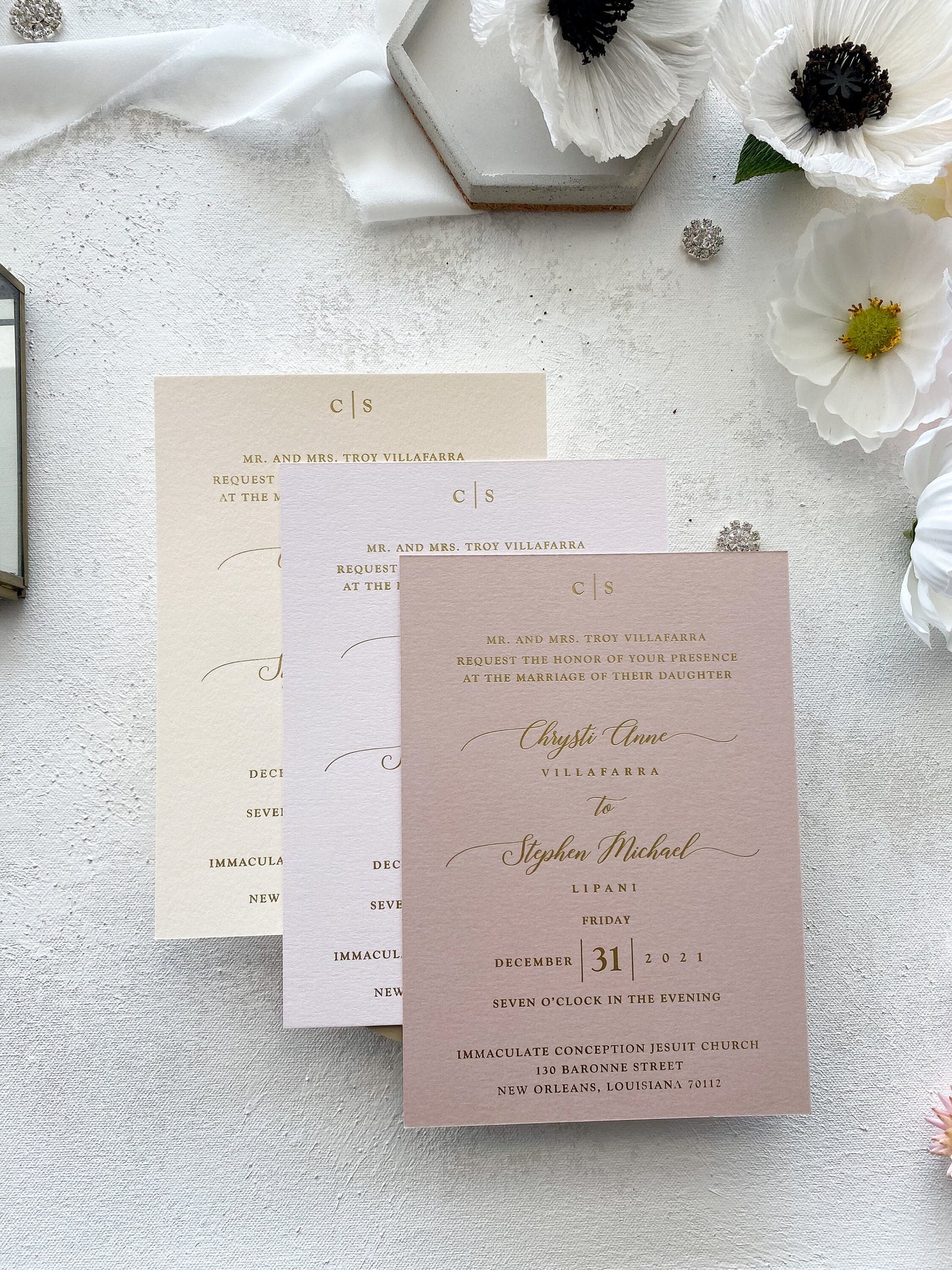 Gold Foil on Shimmer Cards Wedding Invitation 105# Cardstock - Style 45