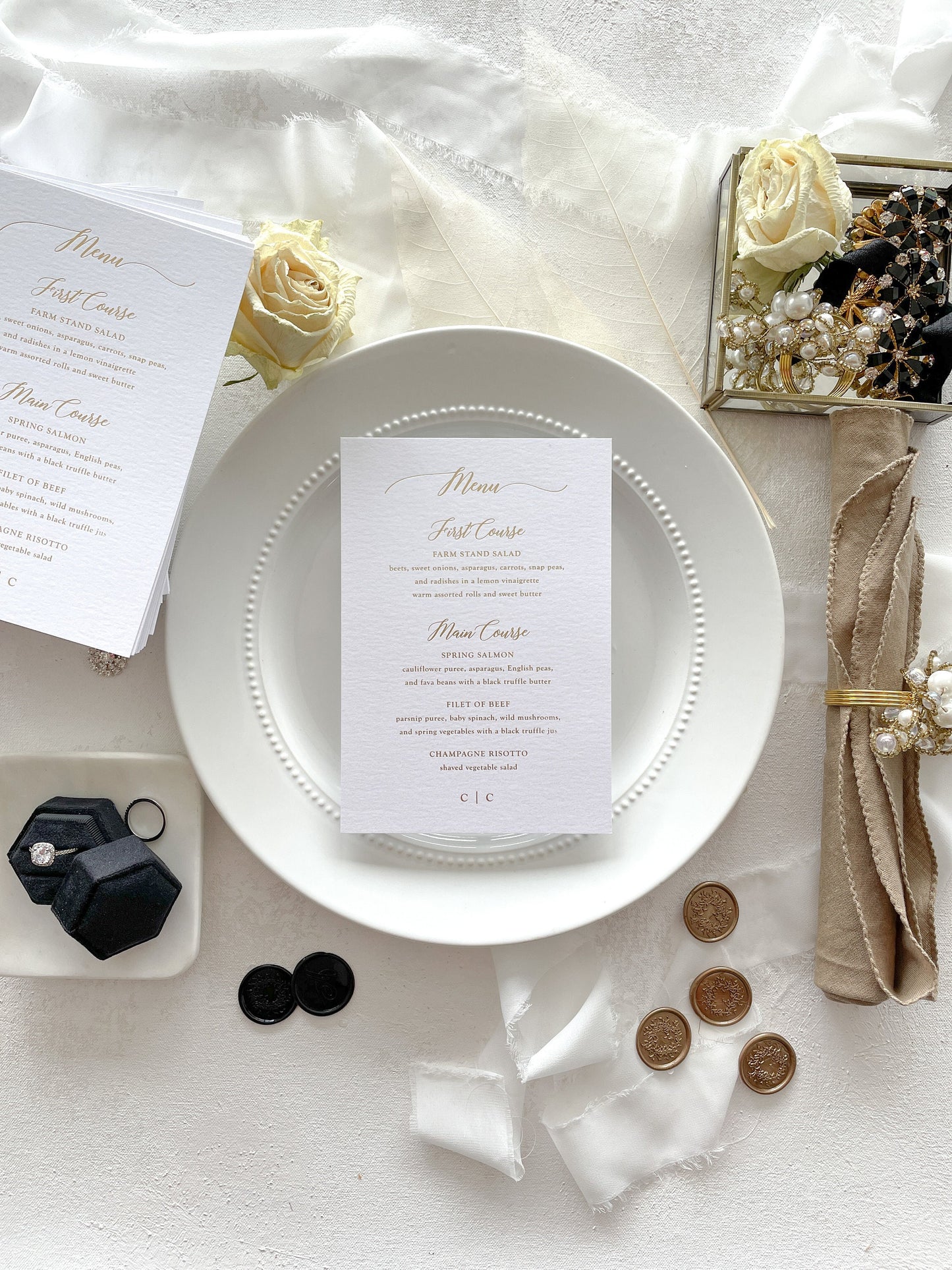 White and Gold Wedding Menu with Foil | Any color Style 45