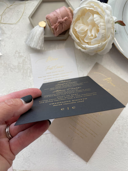 Gold Foil Wedding Menu  | Any color Style 45