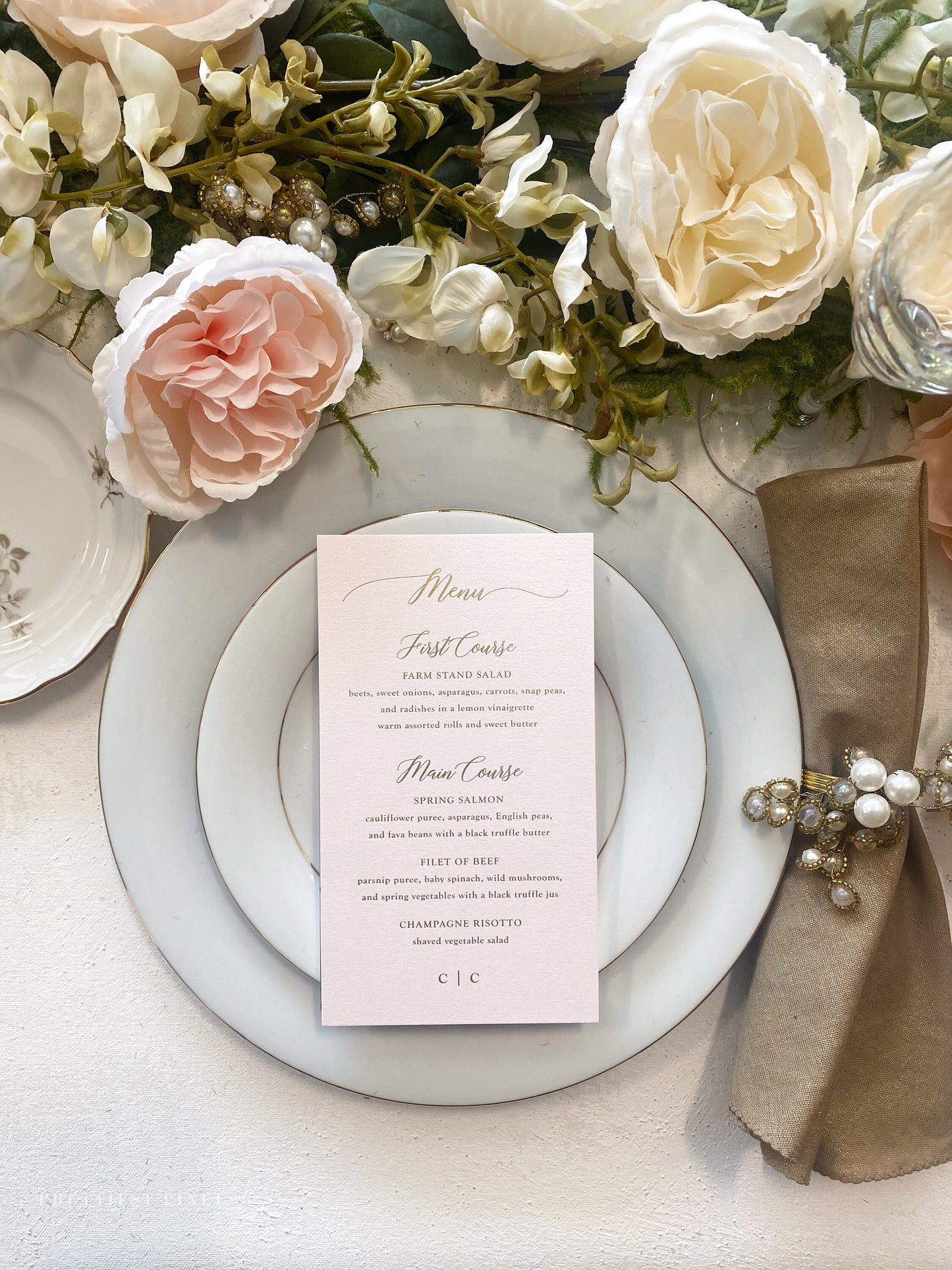 Pink Wedding Menus with foil  | Any color Style 45